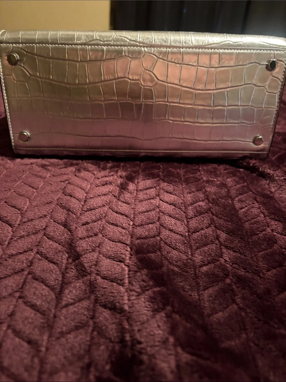 kate spade Metallic Silver Croc-Embossed Satchel